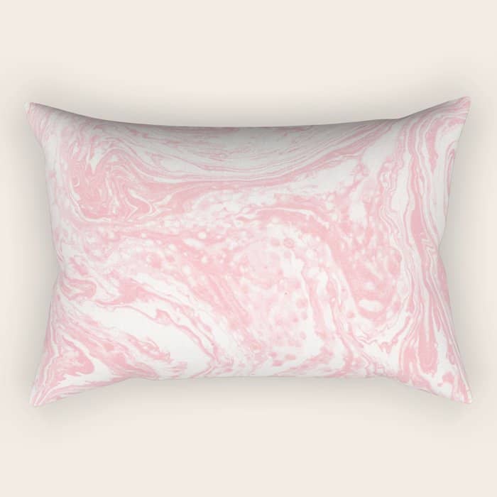 Elegant Coral Pink White Watercolor Abstract Marble Rectangular Pillow