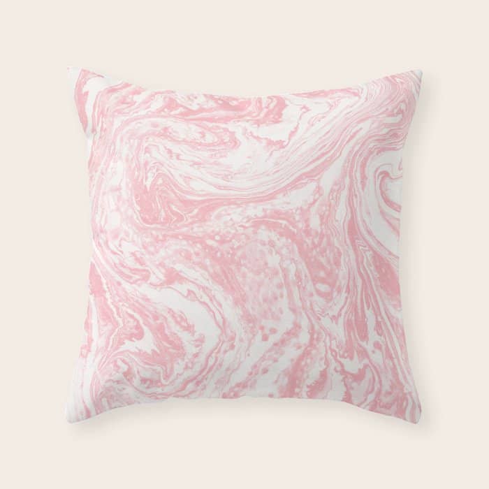 Elegant Coral Pink White Watercolor Abstract Marble Throw Pillow
