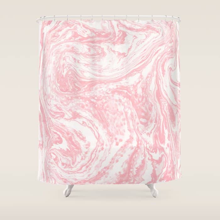 Elegant Coral Pink White Watercolor Abstract Marble Shower Curtain