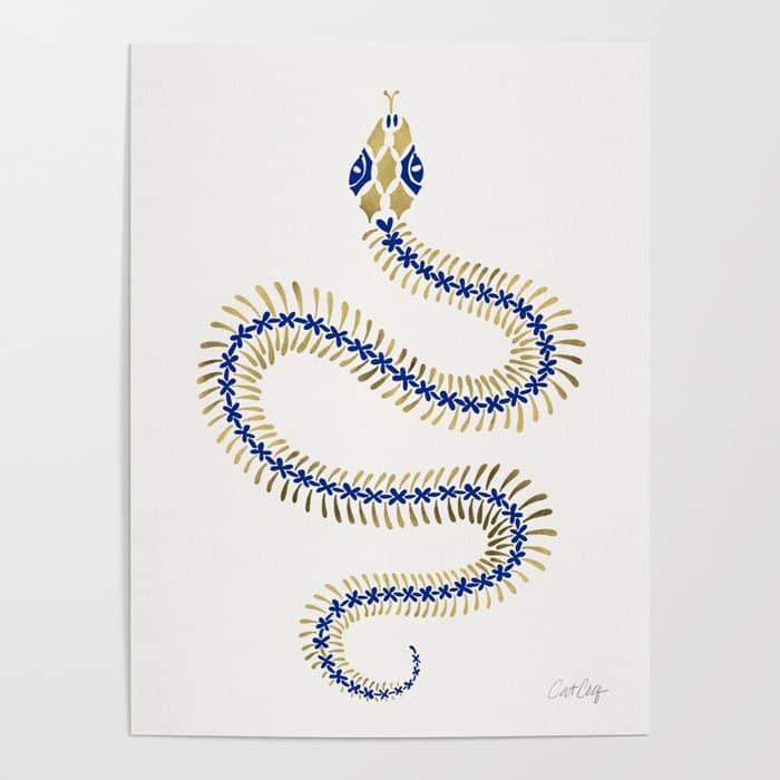 Snake Skeleton - Navy & Gold Palette Poster