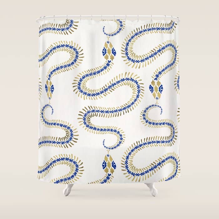 Snake Skeleton - Navy & Gold Palette Shower Curtain