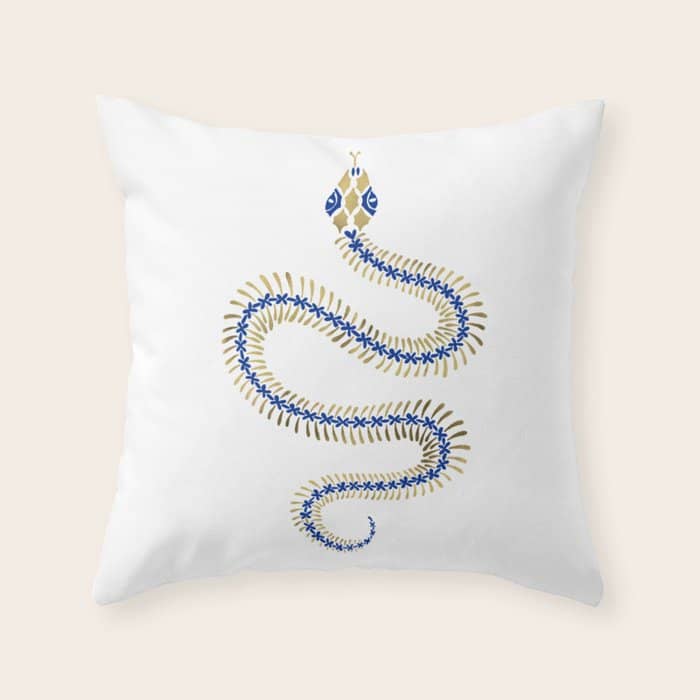 Snake Skeleton - Navy & Gold Palette Throw Pillow