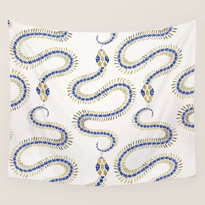 Snake Skeleton - Navy & Gold Palette Wall Tapestry