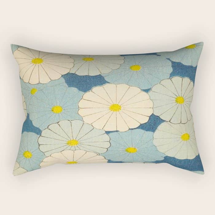 Shin-Bijutsukai - Japanese Design Blue Floral Pattern Rectangular Pillow