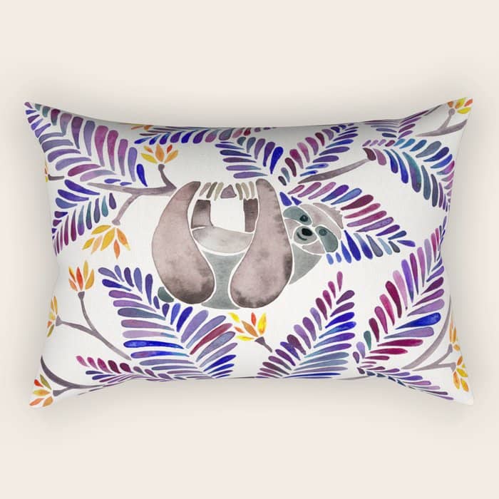 Happy Sloth - Tropical Indigo Leaves Rectangular Pillow