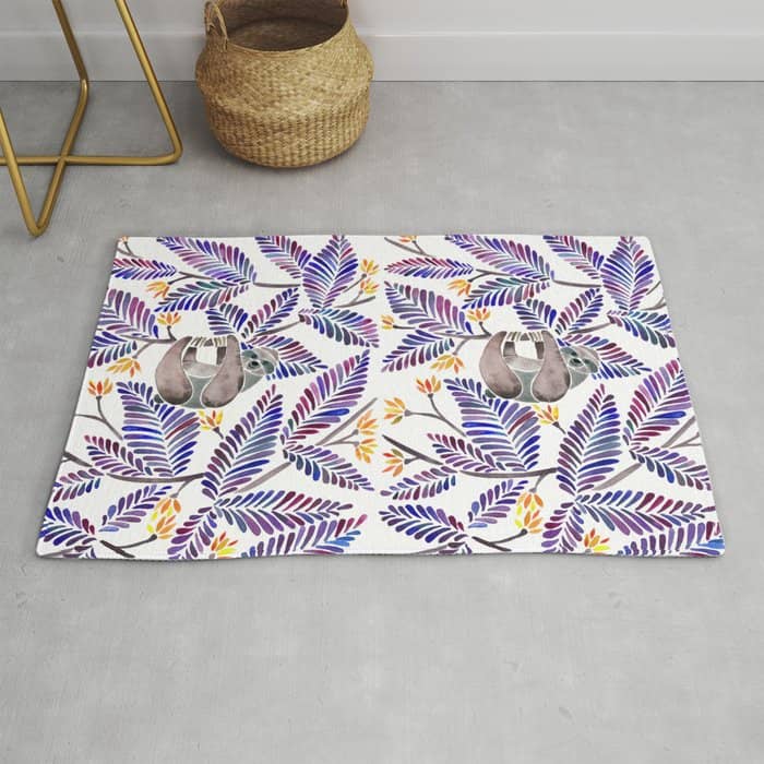 Happy Sloth - Tropical Indigo Leaves Rug