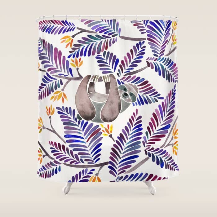 Happy Sloth - Tropical Indigo Leaves Shower Curtain