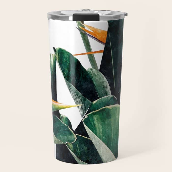 Paradise Bird, Nature Botanical Plant Floral, Tropical Garden Watercolor Painting Travel Mug