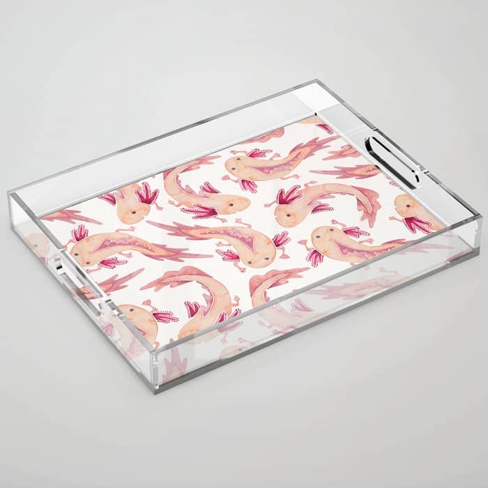 Mexican Axolotls Watercolor Acrylic Tray