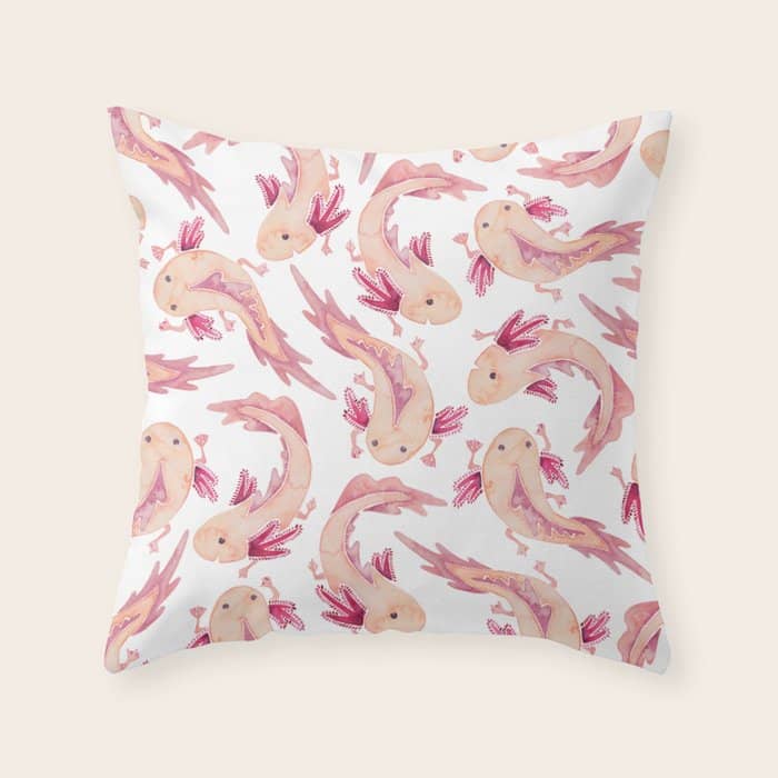 Mexican Axolotls Watercolor Throw Pillow