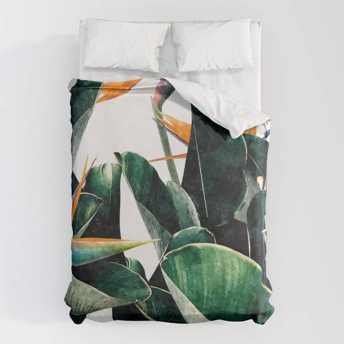 Paradise Bird, Nature Botanical Plant Floral, Tropical Garden Watercolor Painting Duvet Cover