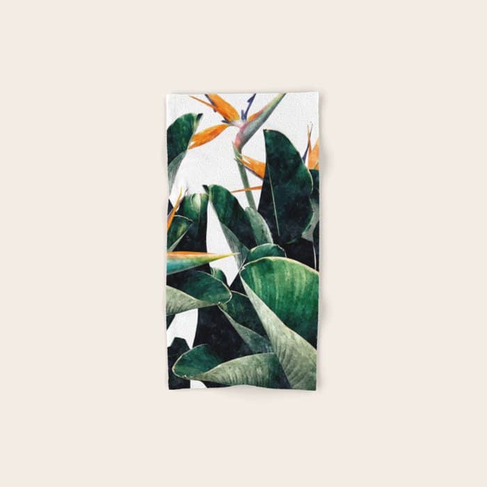 Paradise Bird, Nature Botanical Plant Floral, Tropical Garden Watercolor Painting Bath Towel