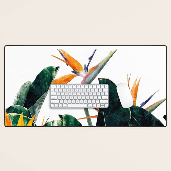 Paradise Bird, Nature Botanical Plant Floral, Tropical Garden Watercolor Painting Desk Mat