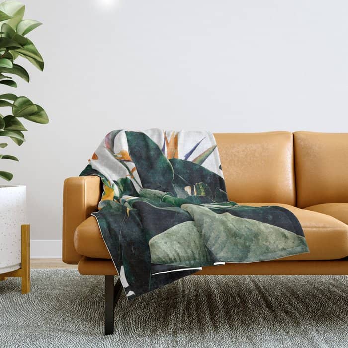 Paradise Bird, Nature Botanical Plant Floral, Tropical Garden Watercolor Painting Throw Blanket