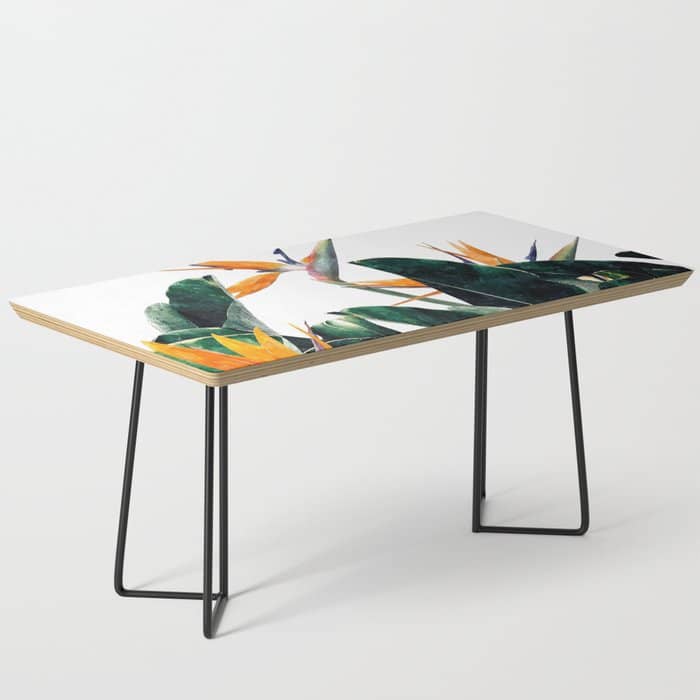 Paradise Bird, Nature Botanical Plant Floral, Tropical Garden Watercolor Painting Coffee Table