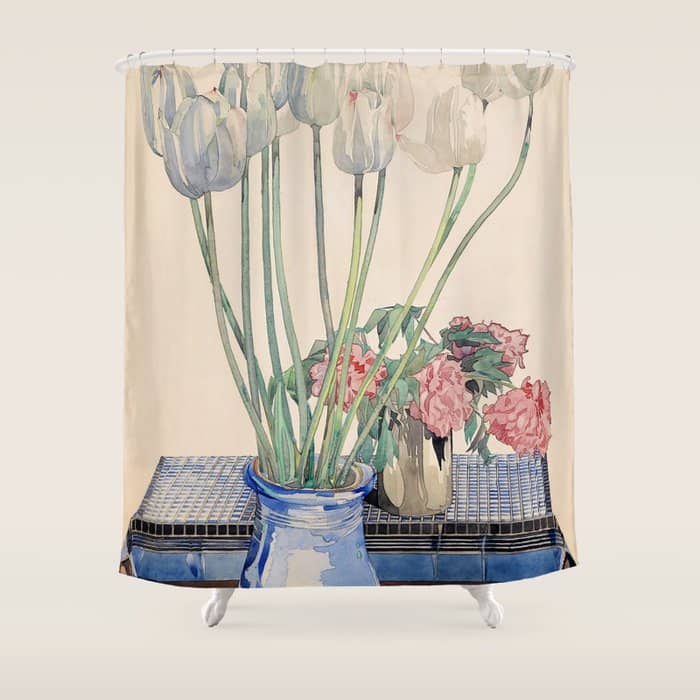 Charles Rennie Mackintosh "White Tulips" Shower Curtain