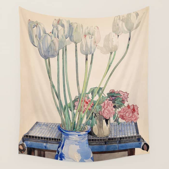 Charles Rennie Mackintosh "White Tulips" Wall Tapestry