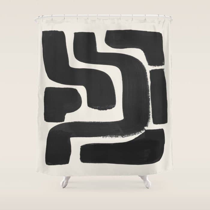 Black Ink Paint Brush Strokes Abstract Organic Pattern Mid Century Style Shower Curtain