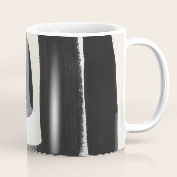 Black Ink Paint Brush Strokes Abstract Organic Pattern Mid Century Style Coffee Mug