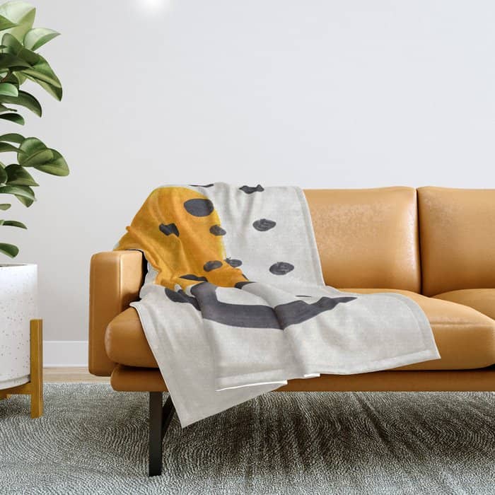 Unique Abstract Unique Mid Century Modern Yellow Mustard Black Ring Dots Throw Blanket