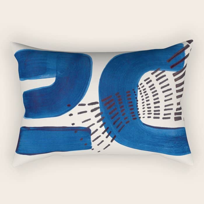 Colorful Mid Century Modern Abstract Fun Shapes Patterns Navy Blue Abstract Expressionism Rectangular Pillow