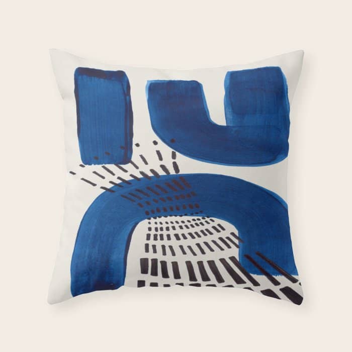 Colorful Mid Century Modern Abstract Fun Shapes Patterns Navy Blue Abstract Expressionism Throw Pillow