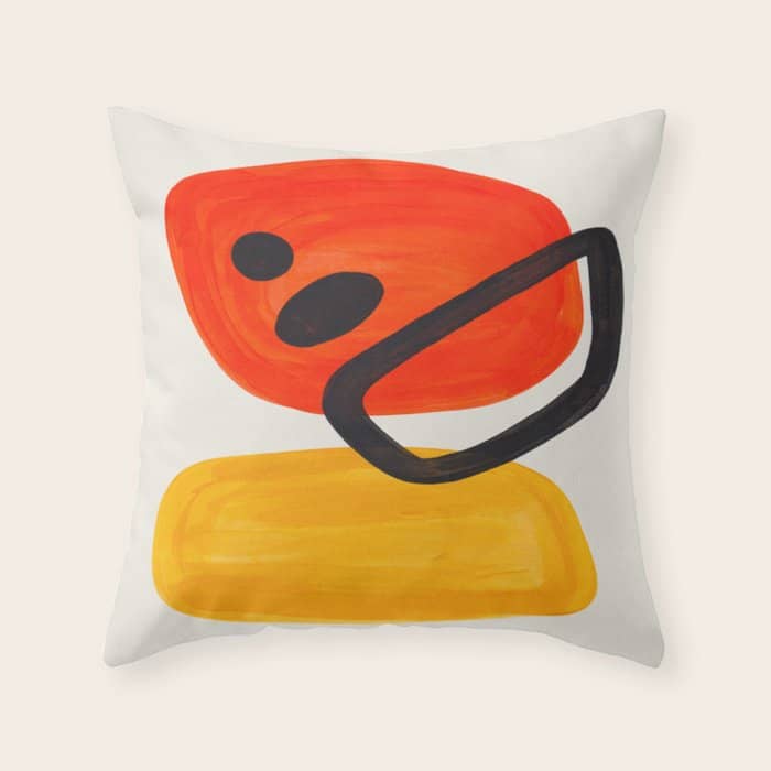 Colorful Mid Century Modern Abstract Fun Shapes Patterns Space Age Orange Yellow Orbit Bubbles Throw Pillow