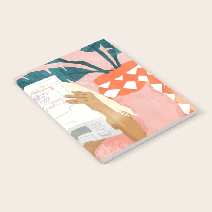 Modern Bohemian Morning Newspaper | Tropical Banana Leaves Palm Watercolor | Boho Woman & Decor Notebook