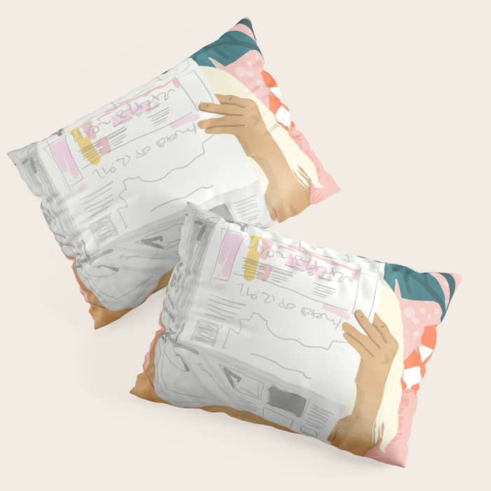 Modern Bohemian Morning Newspaper | Tropical Banana Leaves Palm Watercolor | Boho Woman & Decor Pillow Sham