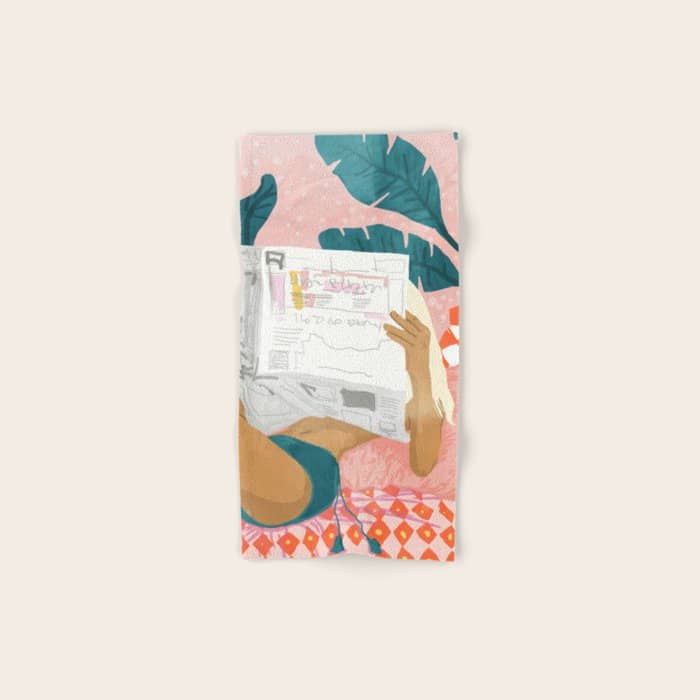 Modern Bohemian Morning Newspaper | Tropical Banana Leaves Palm Watercolor | Boho Woman & Decor Bath Towel