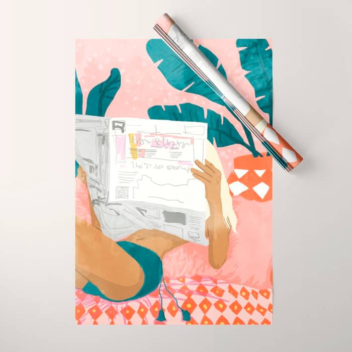 Modern Bohemian Morning Newspaper | Tropical Banana Leaves Palm Watercolor | Boho Woman & Decor Wrapping Paper