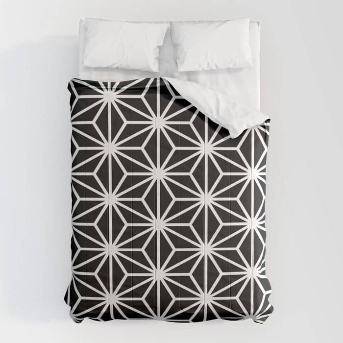 Geometric Abstract Modern Black White Stripes Comforter