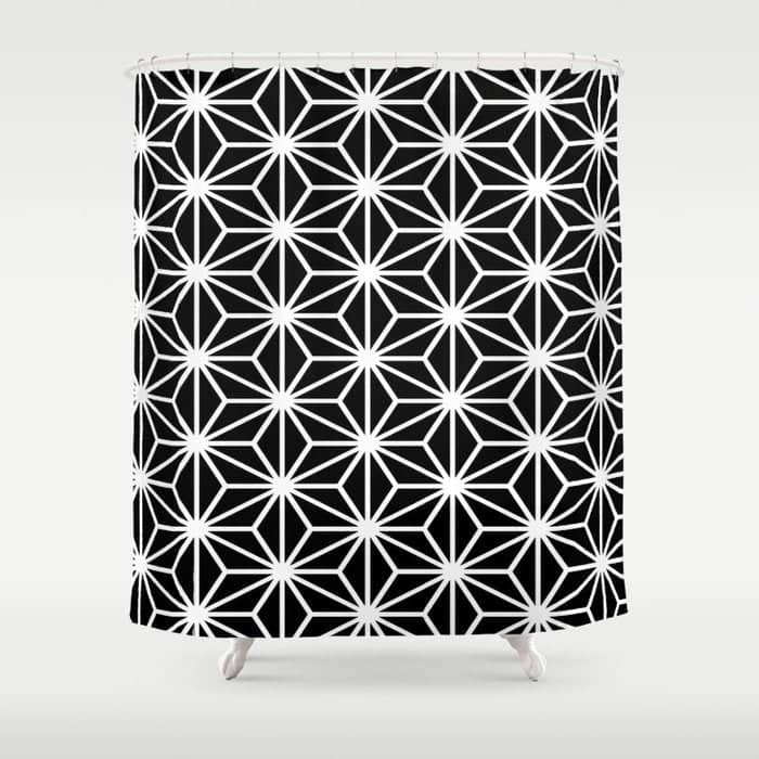 Geometric Abstract Modern Black White Stripes Shower Curtain