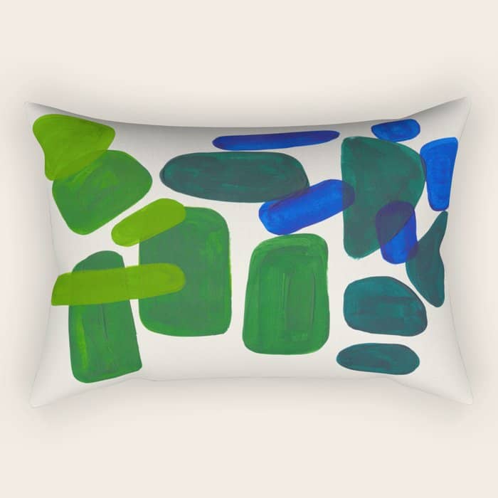 Minimalist Modern Mid Century Colorful Abstract Shapes Phthalo Blue Lime Green Gradient Overlapping Rectangular Pillow