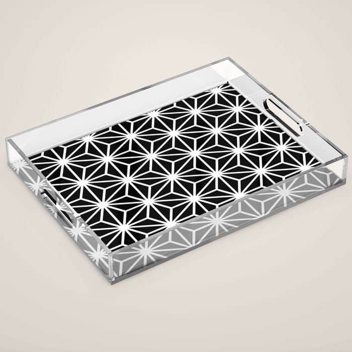 Geometric Abstract Modern Black White Stripes Acrylic Tray
