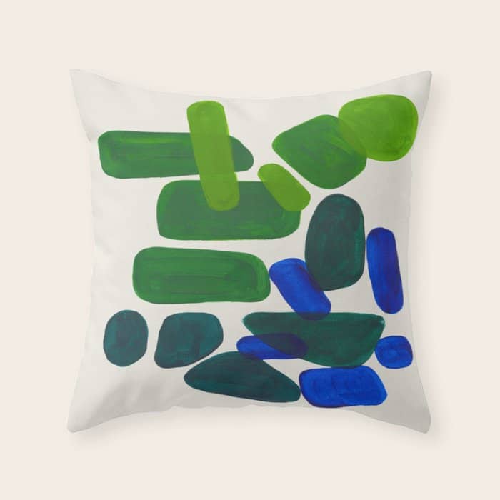 Minimalist Modern Mid Century Colorful Abstract Shapes Phthalo Blue Lime Green Gradient Overlapping Throw Pillow