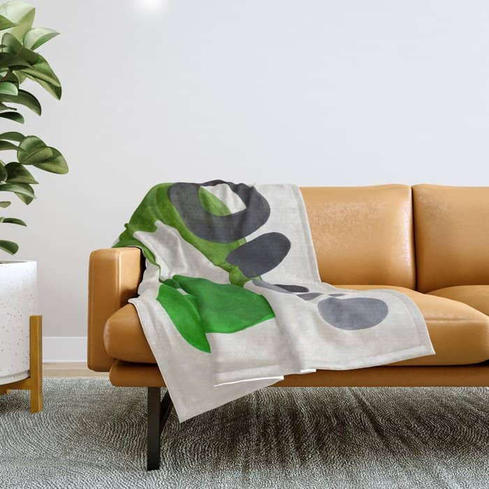 Minimalist Modern Mid Century Colorful Abstract Shapes Olive Green Retro Funky Shapes 60'S Vintage Throw Blanket