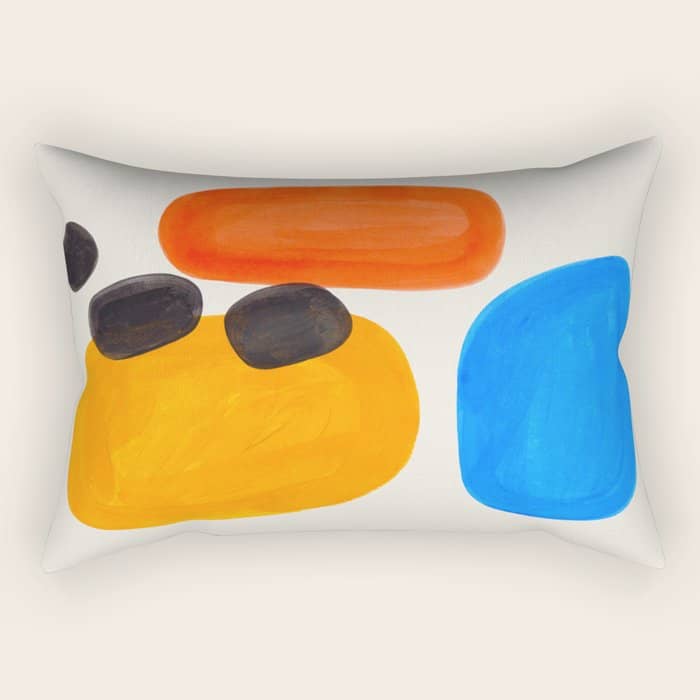 Minimalist Modern Mid Century Colorful Abstract Shapes Primary Colors Yellow Orange Blue Bubbles Rectangular Pillow