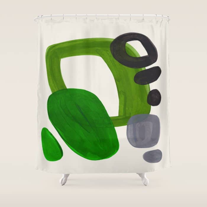 Minimalist Modern Mid Century Colorful Abstract Shapes Olive Green Retro Funky Shapes 60'S Vintage Shower Curtain