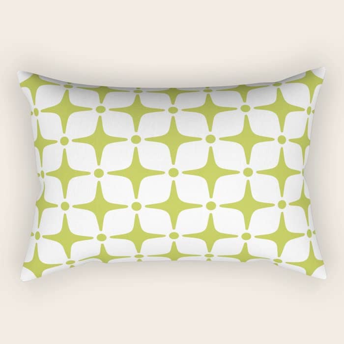 Mid Century Modern Star Pattern Chartreuse Green Rectangular Pillow
