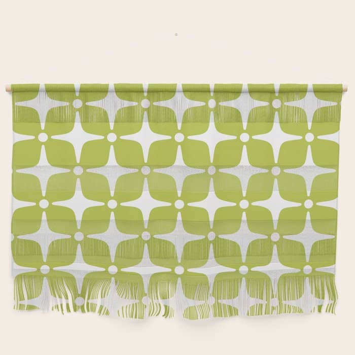 Mid Century Modern Star Pattern Chartreuse Green 2 Wall Hanging