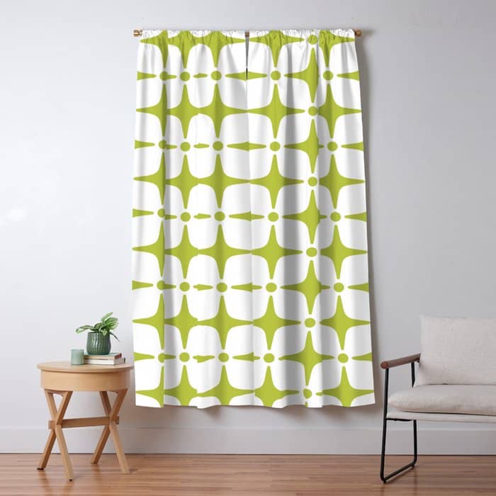 Mid Century Modern Star Pattern Chartreuse Green Window Curtain