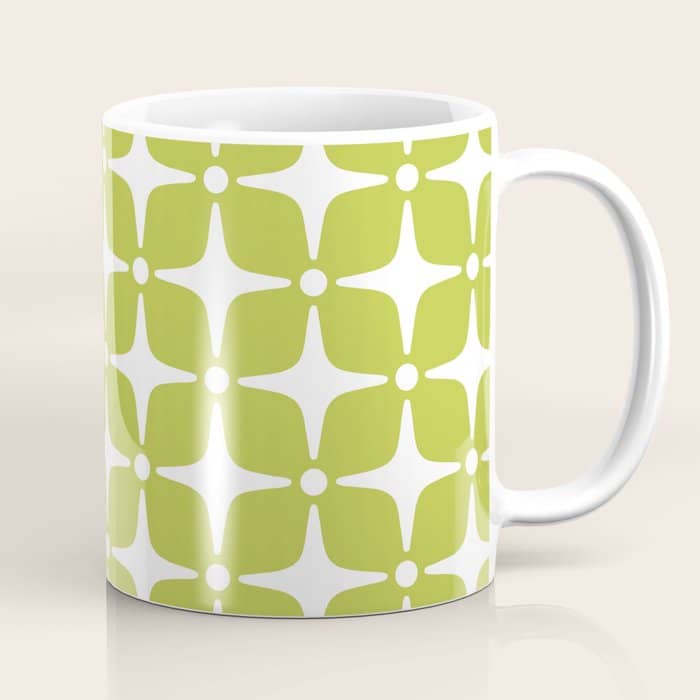 Mid Century Modern Star Pattern Chartreuse Green 2 Coffee Mug