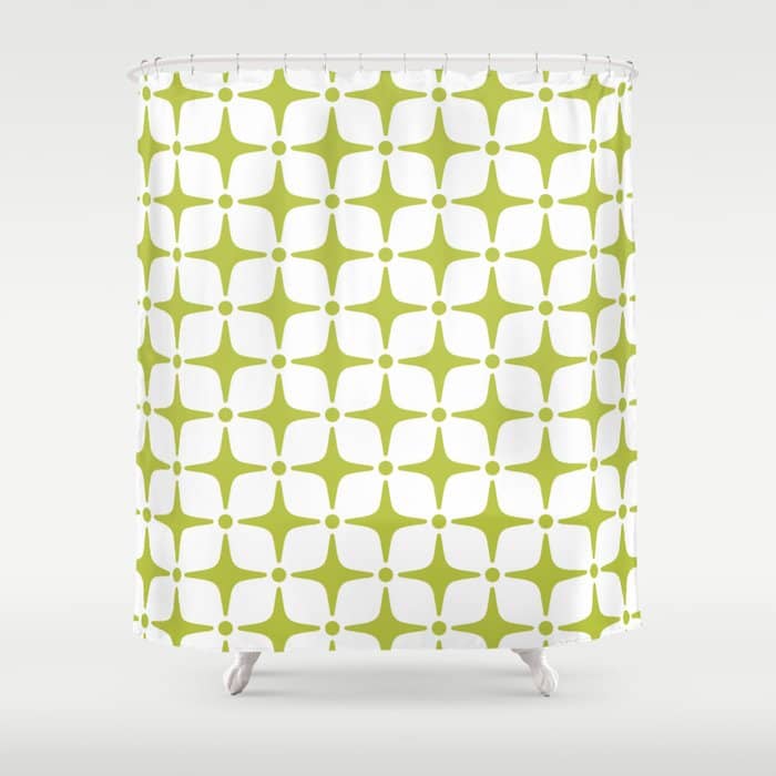 Mid Century Modern Star Pattern Chartreuse Green Shower Curtain