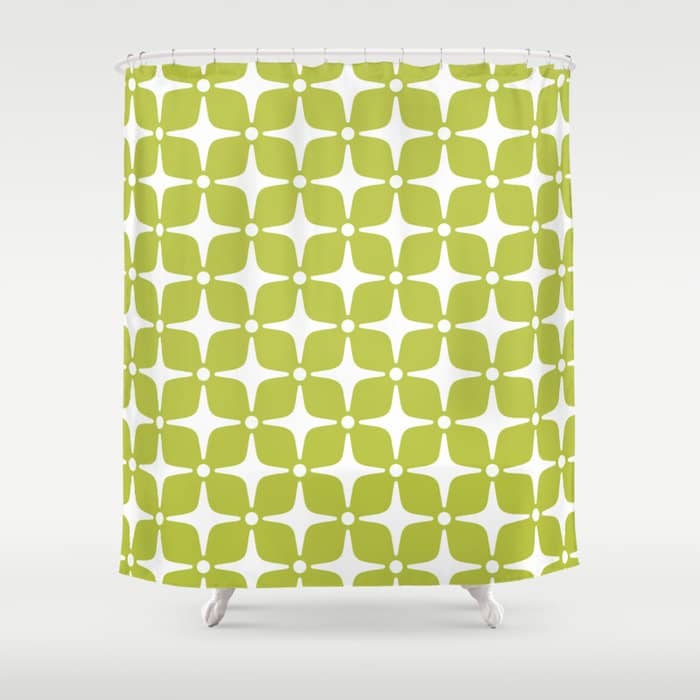 Mid Century Modern Star Pattern Chartreuse Green 2 Shower Curtain