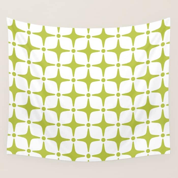 Mid Century Modern Star Pattern Chartreuse Green Wall Tapestry