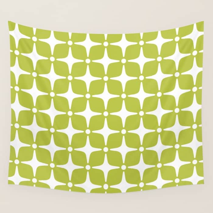Mid Century Modern Star Pattern Chartreuse Green 2 Wall Tapestry