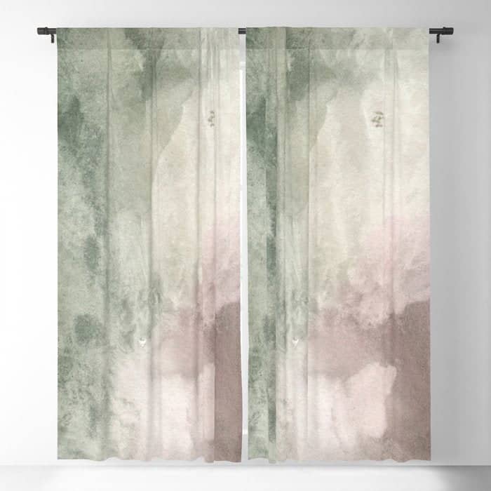 Abstract Blush Pink Green White Watercolor Brushstrokes Window Curtain