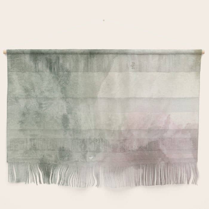 Abstract Blush Pink Green White Watercolor Brushstrokes Wall Hanging