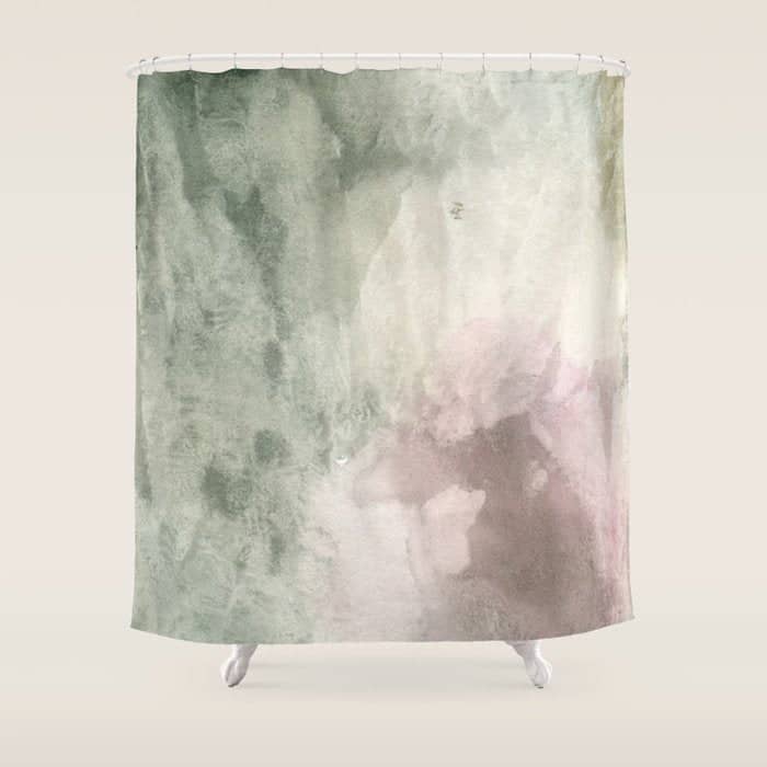 Abstract Blush Pink Green White Watercolor Brushstrokes Shower Curtain
